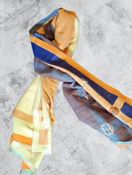Cashmere Blue and Orange Scarf