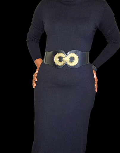 [BT 001] Black Dress Belt Round Circle Buckle